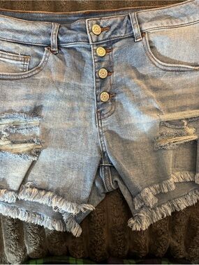 Light Blue Distressed High-Rise Denim Shorts